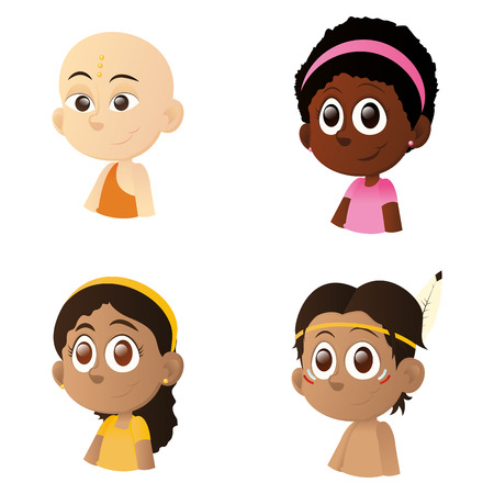 a set of happy interracial boys and girls on a white backgroundのイラスト素材