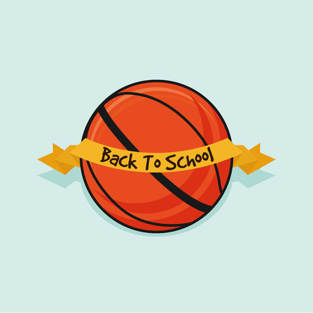 an isolated basketball ball and a ribbon with text on a blue backgroundのイラスト素材