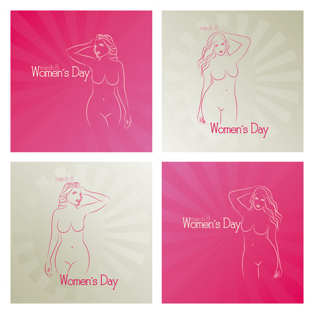 a set of colored backgrounds with text and bodies of different womenのイラスト素材