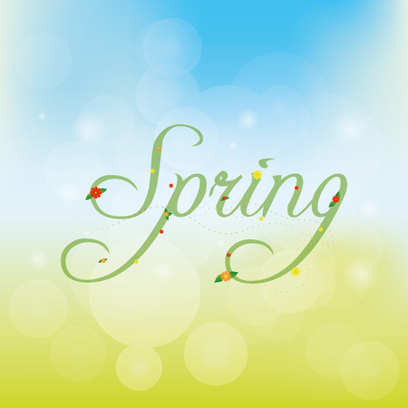 a colored background with a spring landscape and textのイラスト素材