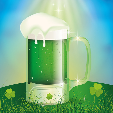 a colored background with an isolated beer mug with foam for patrick's dayのイラスト素材