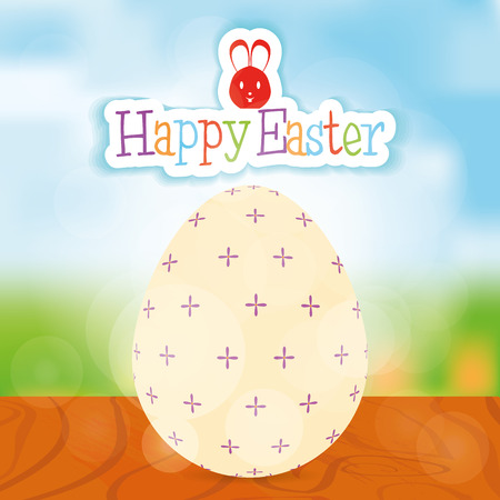 Isolated easter egg with texture and text on a landscape. Vector illustrationのイラスト素材