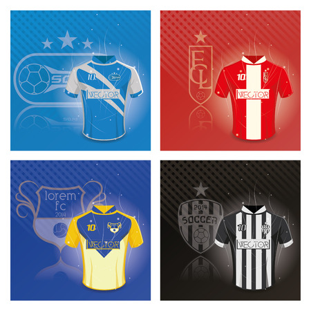 Set of backgrounds with soccer shirts and  soccer emblemsのイラスト素材