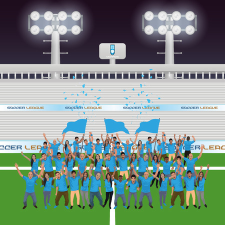Beautiful view of a soccer stadium with some people celebrating. Vector illustrationのイラスト素材