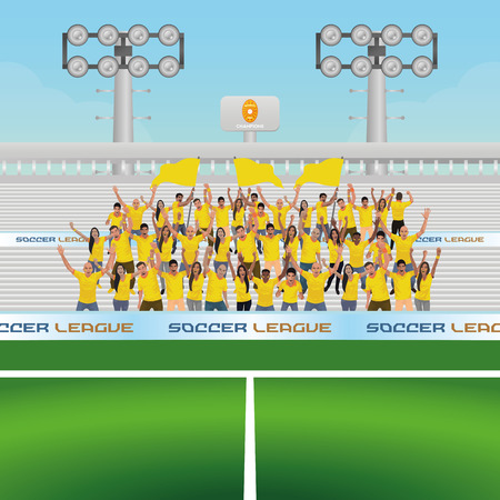 Beautiful view of a soccer stadium with some people celebrating. Vector illustrationのイラスト素材