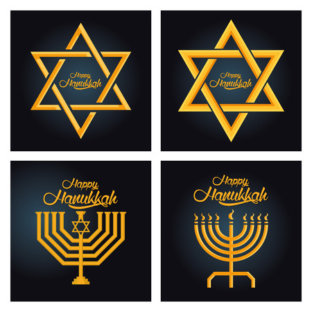 Set of colored backgrounds with text and traditional elements for hanukkah celebrationsのイラスト素材