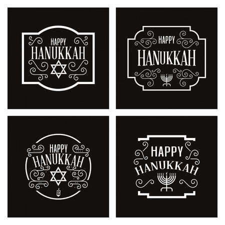 Set of black backgrounds with labels with text for hanukkah celebrationsのイラスト素材