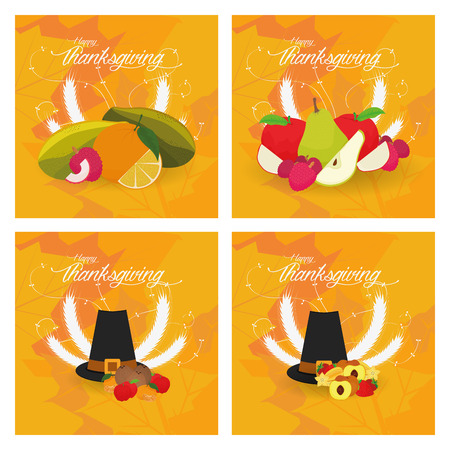 Set of backgrounds with leaves and text for thanksgiving dayのイラスト素材