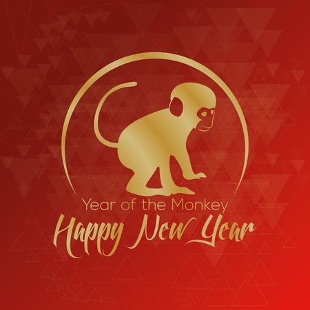 Red background with text and monkey icons for chinese new yearのイラスト素材