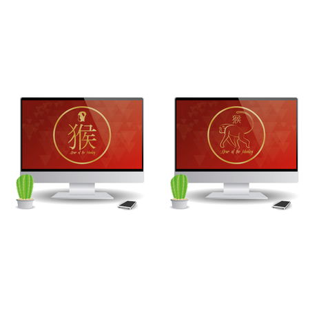 Set of computer screens with chinese new year screensaversのイラスト素材