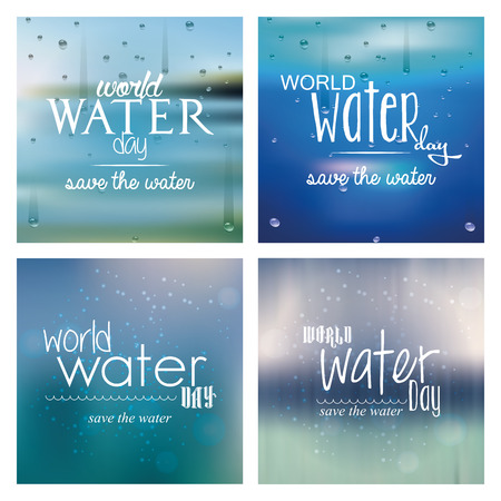 Set of blue backgrounds with text for water dayのイラスト素材