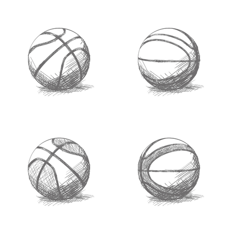Set of sketches of basketball balls on a white backgroundのイラスト素材