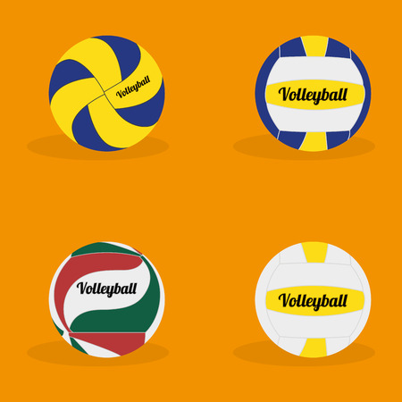 Set of volleyball balls on a yellow backgroundのイラスト素材