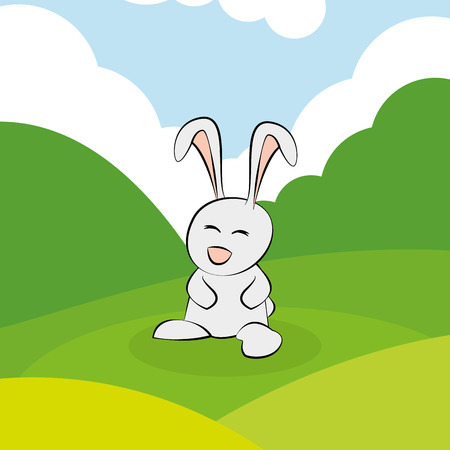 Isolated cute rabbit on a farm landscapeのイラスト素材