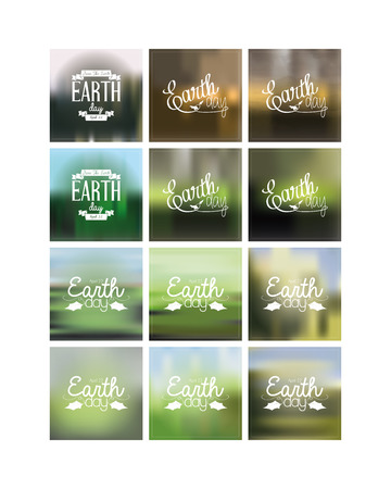 Set of green backgrounds with text for earth dayのイラスト素材