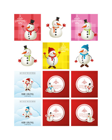 Set of colored backgrounds with text and snowman iconsのイラスト素材
