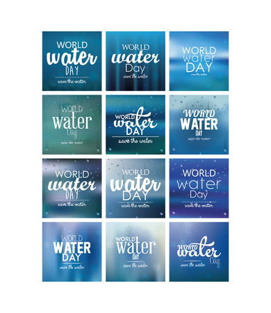 Set of blue backgrounds with text for water dayのイラスト素材