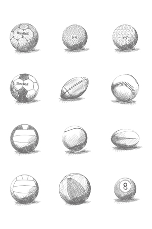 Set of different sport balls on a white backgroundのイラスト素材