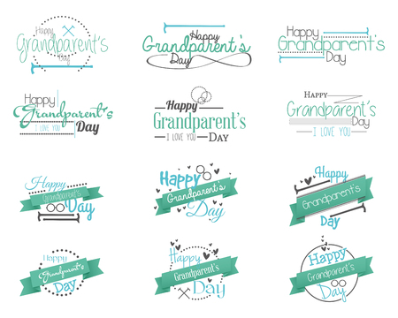 Set of messages with different icons and ribbons for grandparent's dayのイラスト素材