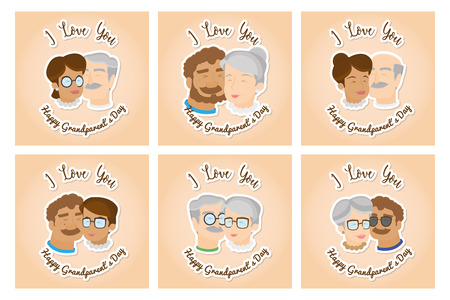 Set of grandparents on colored backgrounds with textのイラスト素材