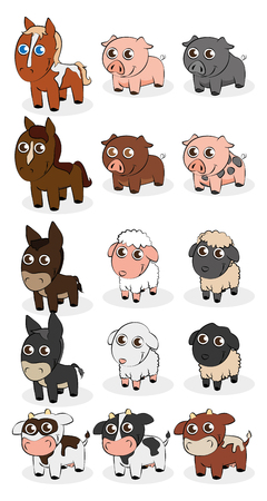 Set of different farm animals on a white backgroundのイラスト素材