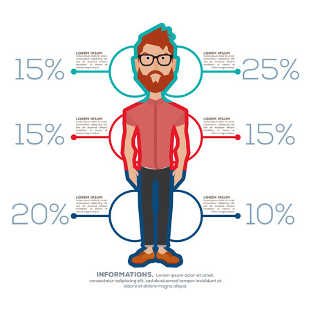 Isolated man with trendy clothes on a colored infographicのイラスト素材