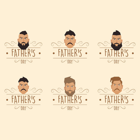 Set of banners with text and different men's faces for father's day celebrationsのイラスト素材