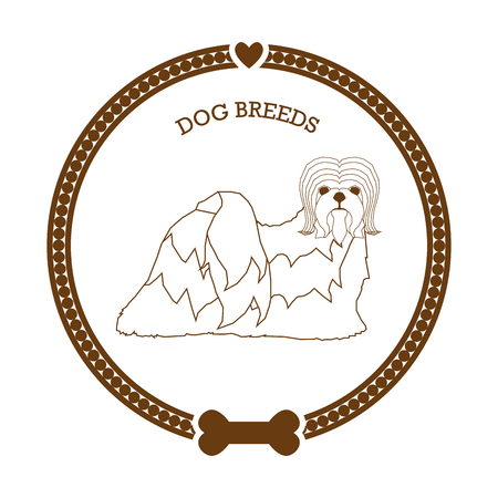 Isolated retro sticker with a dog breed illustration, text, hearts and a bone iconのイラスト素材