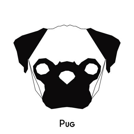 Isolated silhouette of a cute pug on a white backgroundのイラスト素材