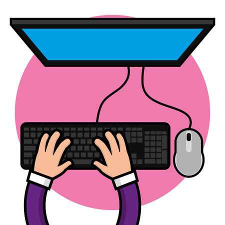 Pair of hands using a computer, Vector illustrationのイラスト素材