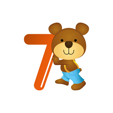 Isolated typography of a number with a teddy bear for kids, Vector illustrationのイラスト素材