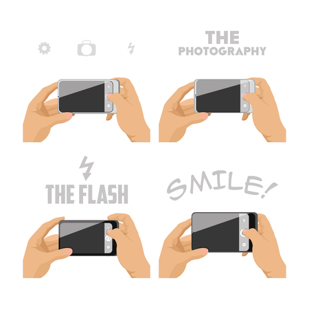 Set of cellphones with camera app icons, Vector illustrationのイラスト素材