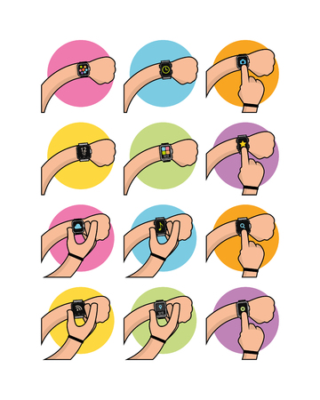 Set of smart watches on white background, Vector illustrationのイラスト素材
