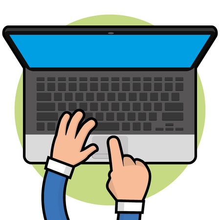 Pair of hands using a laptop, Vector illustrationのイラスト素材