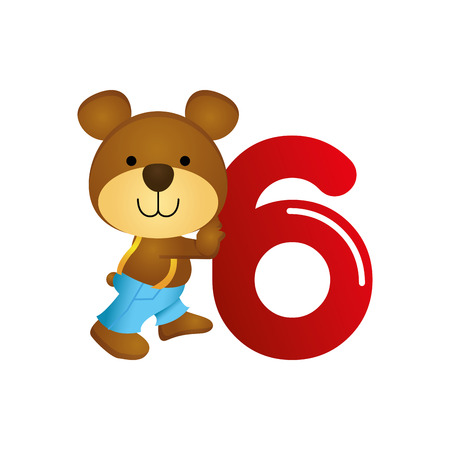 Isolated typography of a number with a teddy bear for kids, Vector illustrationのイラスト素材