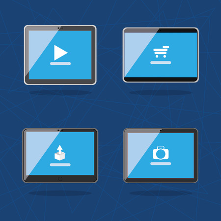 Set of tablets with different app icons, Vector illustrationのイラスト素材