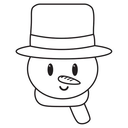 isolated Cartoon cute draw black and white snowman - Vectorのイラスト素材
