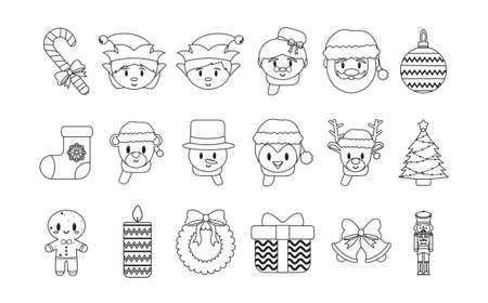 isolated Cartoon cute draws christmas set - Vectorのイラスト素材