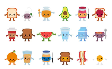 Isolated set of cute cartoon breakfast - Vectorのイラスト素材