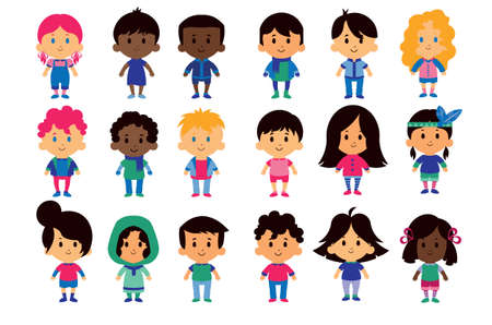 Isolated Cartoon Set colorful kids Characters - Vectorのイラスト素材