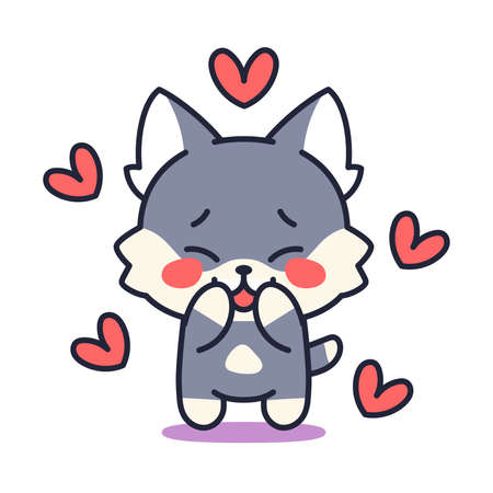 Isolated kitten in love. Cute emoji of a cat - Vectorのイラスト素材