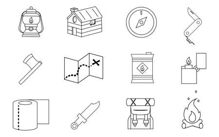 Isolated collection emoji set camping vacation icon draw - Vectorのイラスト素材