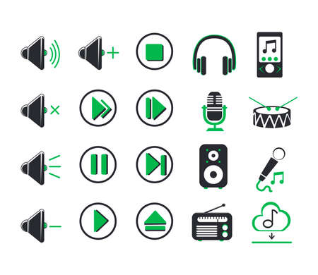 Set of sound icons. Volume, play music, musical instruments - Vectorのイラスト素材