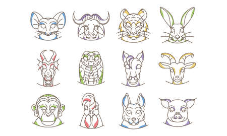 Isolated set group animals chinese year icon - Vectorのイラスト素材
