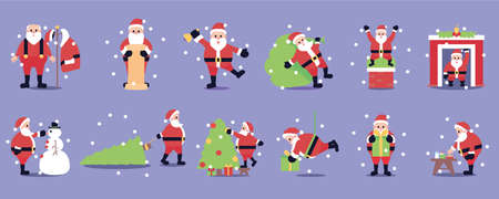 Isolated set of group of santa clauss christmas time season icon- Vectorのイラスト素材