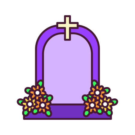 Isolated tombstone icon with flowers - Vector illustrationのイラスト素材