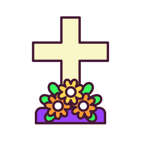 Isolated tombstone icon with flowers - Vector illustrationのイラスト素材