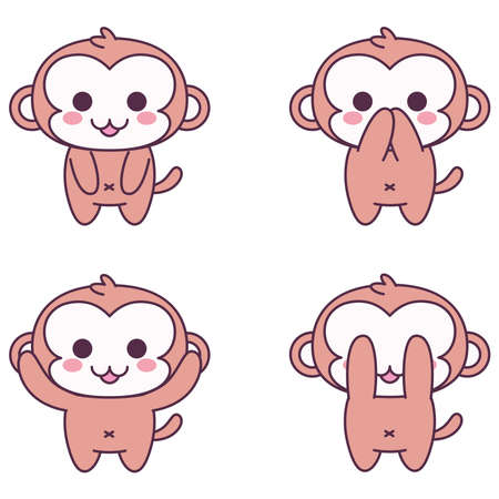 Isolated set body emoji monkey baby funny icon