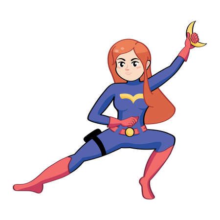 Isolated girl hero blue manga comic iconのイラスト素材