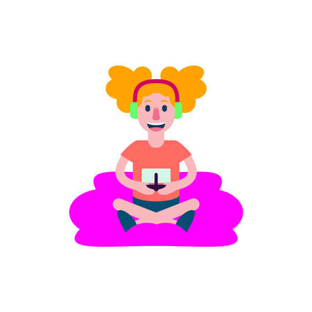 Isolated girl gamer pc videogame player iconのイラスト素材